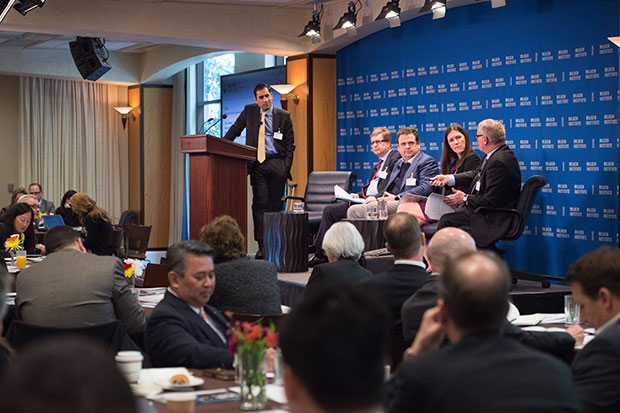  Panel: The green bond opportunity for clean tech. L-R: Chris Wigley, Mirova; Danny Kennedy, California Clean Energy Fund; Mari Becker, PG&E; Stephen M. Liberatore, TIAA Investments