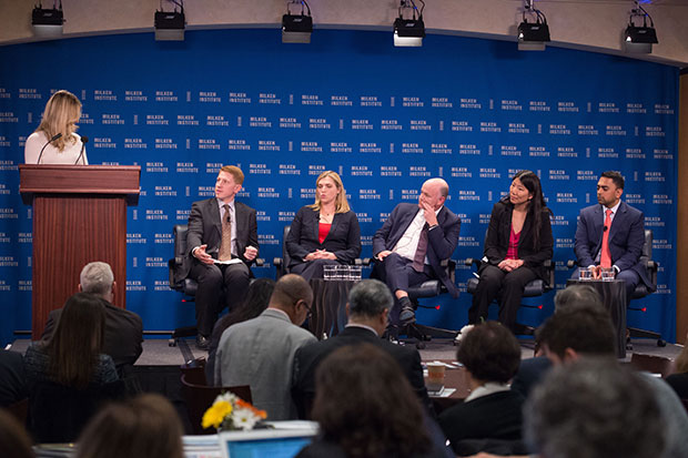 Panel: The investor perspective. L-R: Del Anderson, Pimco; Ksenia Koban, Payden & Rygel Investment Management; Stuart Kinnersley, Affirmative Investment Management; Patricia Kao, Blackrock; Maulin Shah, Bank of America Merrill Lynch