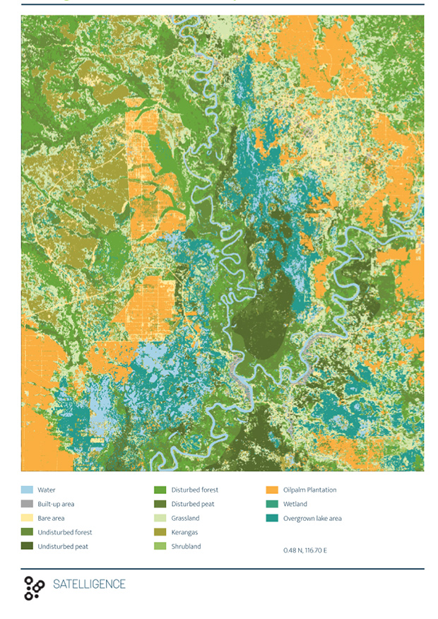 Satellite image showing land cover and new incidences of deforestation in Indonesia