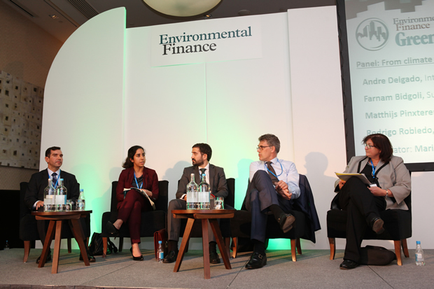 L - R: Andre Delgado, Inter-American Development Bank; Farnam Bidgoli, Sustainalytics; Rodrigo Robledo, Instituto de Credit Oficial; Matthijs Pinxteren, FMO; Marilyn Ceci, JP Morgan Securities