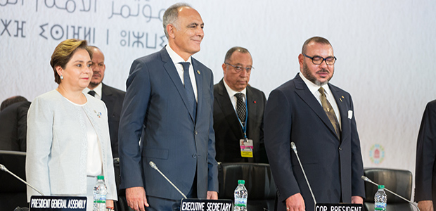 Patricia Espinosa, Salaheddine Mezouar, Mohammed VI of Morocco. Image: UNFCCC CC2.0