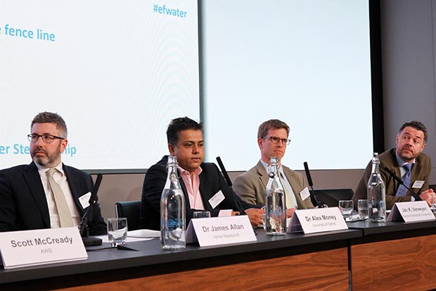 L - R: Dr. James Allan, Verisk Maplecroft; Dr. Alex Money, University of Oxford; Jan K Verweyen, GIZ; Dr. Nick Hepworth, Water Witness International